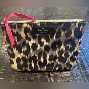 Kate Spade Animal Print Cosmetic Bag with Pink Zipper